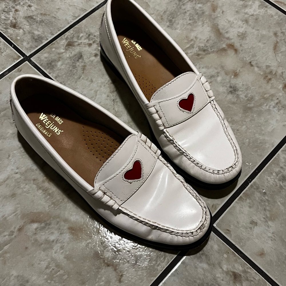 G.H. Bass & Co. Women's White Loafers with Red Heart
